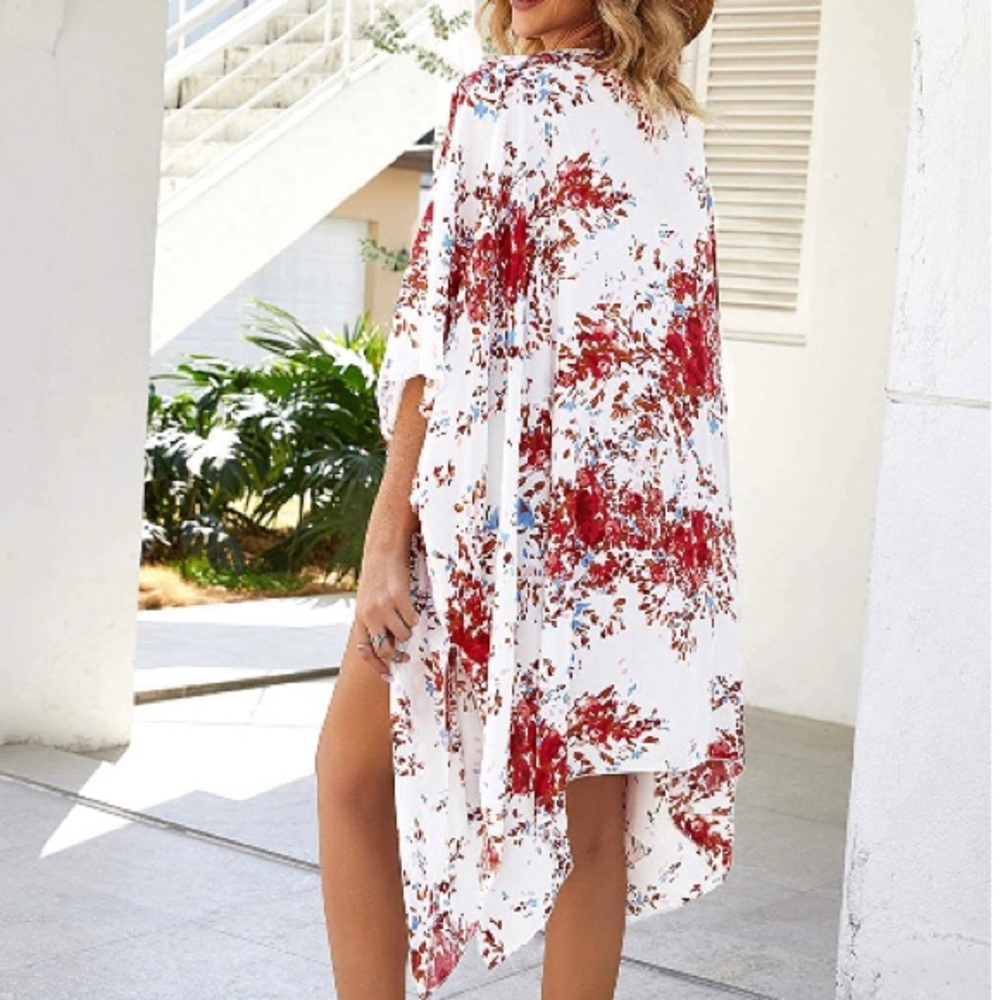 Cotton Flower Print Kimono - Picture 2 of 3